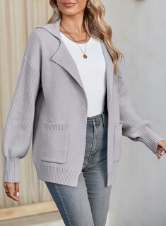 Foto 2 | Foto 2 | Jersey Tipo Cárdigan Shewin De Punto Gris Con Manga De Farol Para Mujer - Venta Internacional.