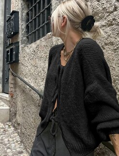 Foto 3 | Foto 3 | Jersey Tipo Cárdigan Vdwip Con Lazo En La Parte Delantera Y2k De Gran Tamaño Negro Para Mujer - Venta Internacional.
