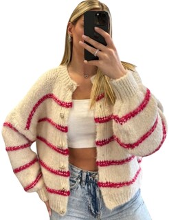 Foto 1 | Foto 1 | Suéter Tipo Cárdigan Qibabu A Rayas Casual De Punto Para Mujer - Venta Internacional.