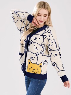 Foto 3 | Foto 3 | Chaqueta Tipo Suéter Con Estampado De Gato Con Dibujos Animados Kawaii Para Mujer - Venta Internacional.