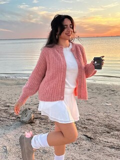 Foto 2 | Foto 2 | Jersey Tipo Cárdigan Ykr Para Mujer De Punto Grueso Parte Delantera Abierta Rosa Talla M - Venta Internacional.