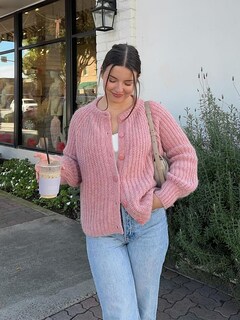 Foto 3 | Foto 3 | Jersey Tipo Cárdigan Ykr Para Mujer De Punto Grueso Parte Delantera Abierta Rosa Talla M - Venta Internacional.