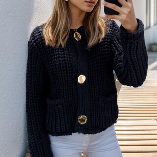 Foto 4 | Foto 4 | Cárdigan Chevara De Punto Corto Para Mujer  Azul  Manga Larga  Talla S - Venta Internacional.