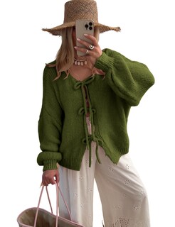 Foto 1 | Foto 1 | Jersey De Punto Skikyan Con Corbatín Cuello En V De Gran Tamaño Para Mujer - Venta Internacional.