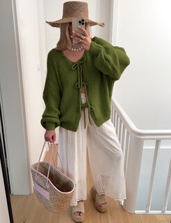 Foto 3 | Foto 3 | Jersey De Punto Skikyan Con Corbatín Cuello En V De Gran Tamaño Para Mujer - Venta Internacional.