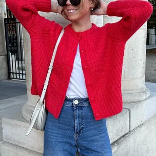 Foto 2 | Foto 2 | Jersey Tipo Cárdigan Seeluna Crochet Para Mujer Color Rojo Talla S - Venta Internacional.