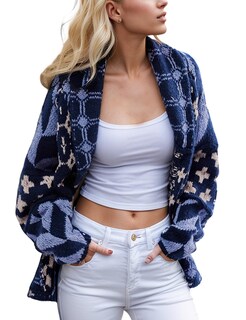 Foto 1 | Foto 1 | Jersey Tipo Cárdigan Vdwip Para Mujer Punto Extragrande Estampado Y2k Azul - Venta Internacional.