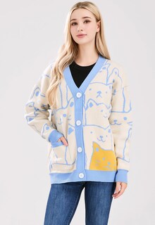 Foto 3 | Foto 3 | Chaqueta Tipo Suéter Con Estampado De Gatos Con Dibujos De Estilo Kawaii Para Mujer Azul Talla Xs - Venta Internacional.