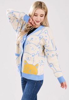 Foto 4 | Foto 4 | Chaqueta Tipo Suéter Con Estampado De Gatos Con Dibujos De Estilo Kawaii Para Mujer Azul Talla Xs - Venta Internacional.