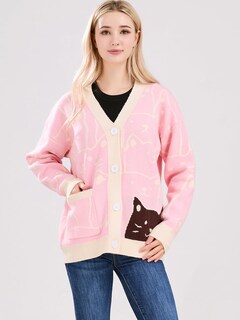 Foto 3 | Foto 3 | Chaqueta Tipo Suéter Para Mujer Con Dibujos Animados Kawaii Diseño De Gato Color Rosa Talla M - Venta Internacional.