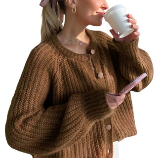 Foto 1 | Foto 1 | Jersey Tipo Cárdigan Wyeysyt Para Mujer De Punto Grueso Con Botones Marrón - Venta Internacional.