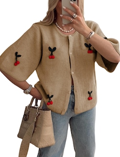Foto 1 | Foto 1 | Jersey Tipo Cárdigan Tiqoje Casual Elegante De Punto De Cerezo Para Mujer Color Caqui - Venta Internacional.