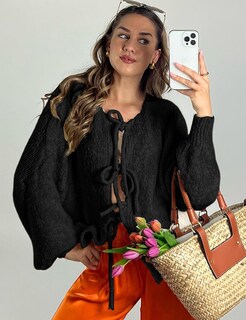 Foto 5 | Foto 5 | Jersey Tipo Cárdigan Vdwip Anudado En La Parte Delantera Y2k Sobredimensionado Negro - Venta Internacional.