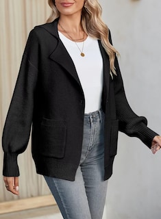 Foto 2 | Foto 2 | Jersey Tipo Cárdigan Shewin Para Mujer Punto Con Mangas Tipo Farol Negro - Venta Internacional.