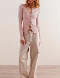 Foto 3 | Foto 3 | Camisa Tipo Cárdigan Wefebi Para Mujer Ajustada De Punto Acanalado Rosa - Venta Internacional.