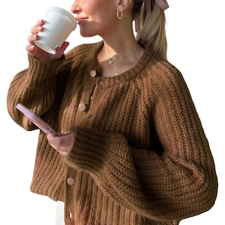 Foto 1 | Foto 1 | Cárdigan Findthy De Punto Grueso Para Mujer Manga Larga Color Marrón Talla L - Venta Internacional.