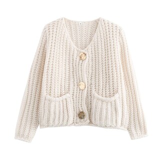 Foto 1 | Foto 1 | Jersey Tipo Cárdigan Camnow Para Mujer Corto Con Parte Delantera Abierta Beige - Venta Internacional.