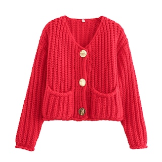 Foto 1 | Foto 1 | Cárdigan Chevara De Punto Corto Para Mujer Color Rojo Talla L Con Bolsillos - Venta Internacional.