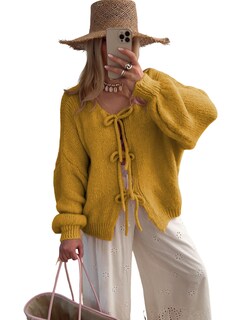 Foto 1 | Foto 1 | Jersey De Punto Skikyan Con Corbatín De Punto Cuello En V De Gran Tamaño Y2k - Venta Internacional.