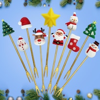 Picktail Picks Bnqoe  Diseño Navideño De Metal Dorado (10 Unidades) - Venta Internacional.