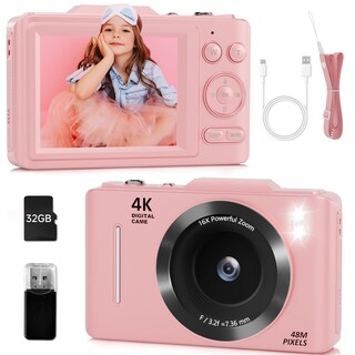 Foto 1 | Foto 1 | Cámara Digital Uhh 4k De 48 Mp Point And Shoot Kids Con 32 Gb Color Rosa - Venta Internacional.