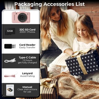 Foto 7 | Foto 7 | Cámara Digital Uhh 4k De 48 Mp Point And Shoot Kids Con 32 Gb Color Rosa - Venta Internacional.