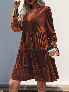 Foto 3 | Foto 3 | Vestido Feiysoi 2024 Elegante De Terciopelo De Manga Larga Para Mujer Naranja - Venta Internacional.