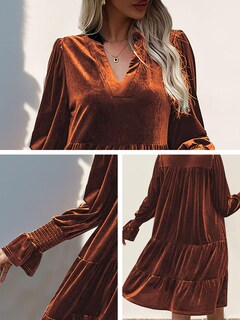 Foto 6 | Foto 6 | Vestido Feiysoi 2024 Elegante De Terciopelo De Manga Larga Para Mujer Naranja - Venta Internacional.