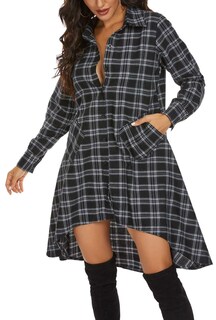 Foto 1 | Foto 1 | Vestido Camisero Olrain Para Mujer Cuello En V Manga Larga Negro - Venta Internacional.