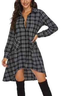 Foto 2 | Foto 2 | Vestido Camisero Olrain Para Mujer Cuello En V Manga Larga Negro - Venta Internacional.