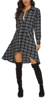 Foto 3 | Foto 3 | Vestido Camisero Olrain Para Mujer Cuello En V Manga Larga Negro - Venta Internacional.