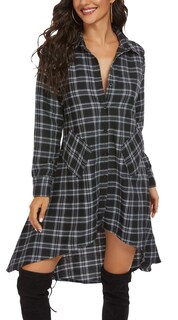Foto 4 | Foto 4 | Vestido Camisero Olrain Para Mujer Cuello En V Manga Larga Negro - Venta Internacional.