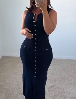 Foto 3 | Foto 3 | Vestido Largo Bqdcqb Para Mujer Sin Mangas Ajustado Acanalado Azul Marino - Venta Internacional.