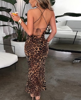 Foto 7 | Foto 7 | Vestido Largo E Emzhole Para Mujer Sexy Leopardo Sin Espalda Marrón - Venta Internacional.