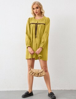 Foto 5 | Foto 5 | Vestido Calbatic Para Mujer Fluido Manga Larga Y Abullonada Mini Verde - Venta Internacional.