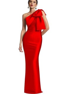 Foto 1 | Foto 1 | Vestido De Fiesta Mkojaa Con Columna De Satén De Un Solo Hombro Rojo Us20 Con Lazo - Venta Internacional.