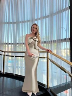 Foto 6 | Foto 6 | Vestido De Fiesta Mkojaa Con Columna De Satén De Un Solo Hombro Rojo Us20 Con Lazo - Venta Internacional.