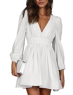 Foto 1 | Foto 1 | Vestido Faiable Mini Con Cuello En V Profundo Y Manga Larga Para Mujer Blanco - Venta Internacional.