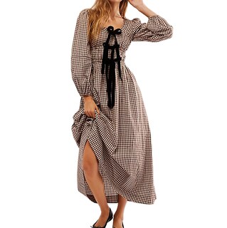 Foto 1 | Foto 1 | Vestido Midi Mybfyabo Para Mujer Verano 2024 Bohemio A Cuadros Con Volantes - Venta Internacional.