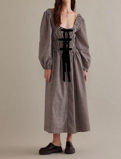 Foto 2 | Foto 2 | Vestido Midi Mybfyabo Para Mujer Verano 2024 Bohemio A Cuadros Con Volantes - Venta Internacional.