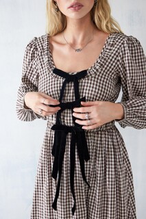 Foto 4 | Foto 4 | Vestido Midi Mybfyabo Para Mujer Verano 2024 Bohemio A Cuadros Con Volantes - Venta Internacional.