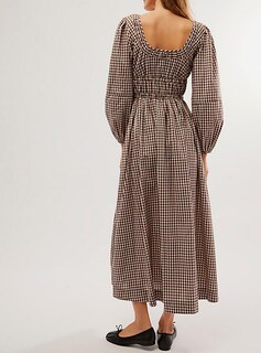 Foto 6 | Foto 6 | Vestido Midi Mybfyabo Para Mujer Verano 2024 Bohemio A Cuadros Con Volantes - Venta Internacional.