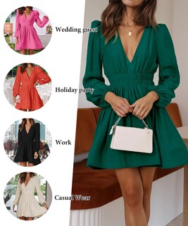 Foto 2 | Foto 2 | Vestido Faiable Mini Con Cuello En V Profundo Y Manga Larga Para Mujer Negro - Venta Internacional.