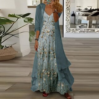 Foto 2 | Foto 2 | Set De 2 Piezas Akivide Vestido Maxi Casual Bohemio Con Estampado Floral Para Mujer - Venta Internacional.