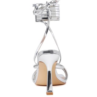 Foto 4 | Foto 4 | Sandalias De Tacón Mostrin Tacón De Aguja Con Cordones Y Tiras Plateadas Para Mujer - Venta Internacional.