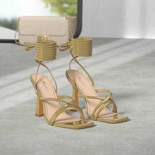 Foto 2 | Foto 2 | Sandalias De Tacón Mostrin Gold Con Tiras Y Cordones Para Mujer - Venta Internacional.