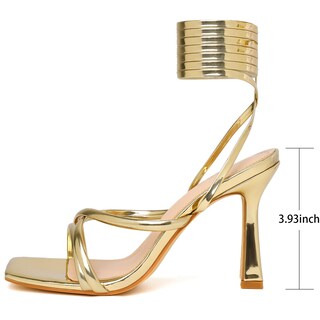Foto 3 | Foto 3 | Sandalias De Tacón Mostrin Gold Con Tiras Y Cordones Para Mujer - Venta Internacional.