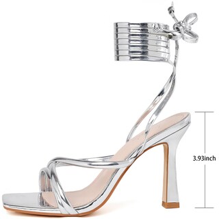 Foto 2 | Foto 2 | Sandalias De Aguja Heels Mostrin Con Tiras Plateadas Para Mujer 6.5 - Venta Internacional.