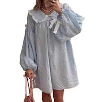 Vestido Quzak Babydoll Con Estampado De Leopardo Para Mujer Azul (tamaño Mediano) - Venta Internacional.