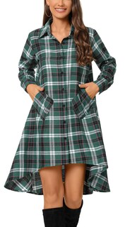 Foto 4 | Foto 4 | Vestido Camisero Olrain Para Mujer Cuello En V Manga Larga Verde Negruzco - Venta Internacional.